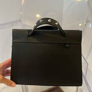 Min & Mon Vail Black Leather Wear Four Ways Handbag with pink and blue details